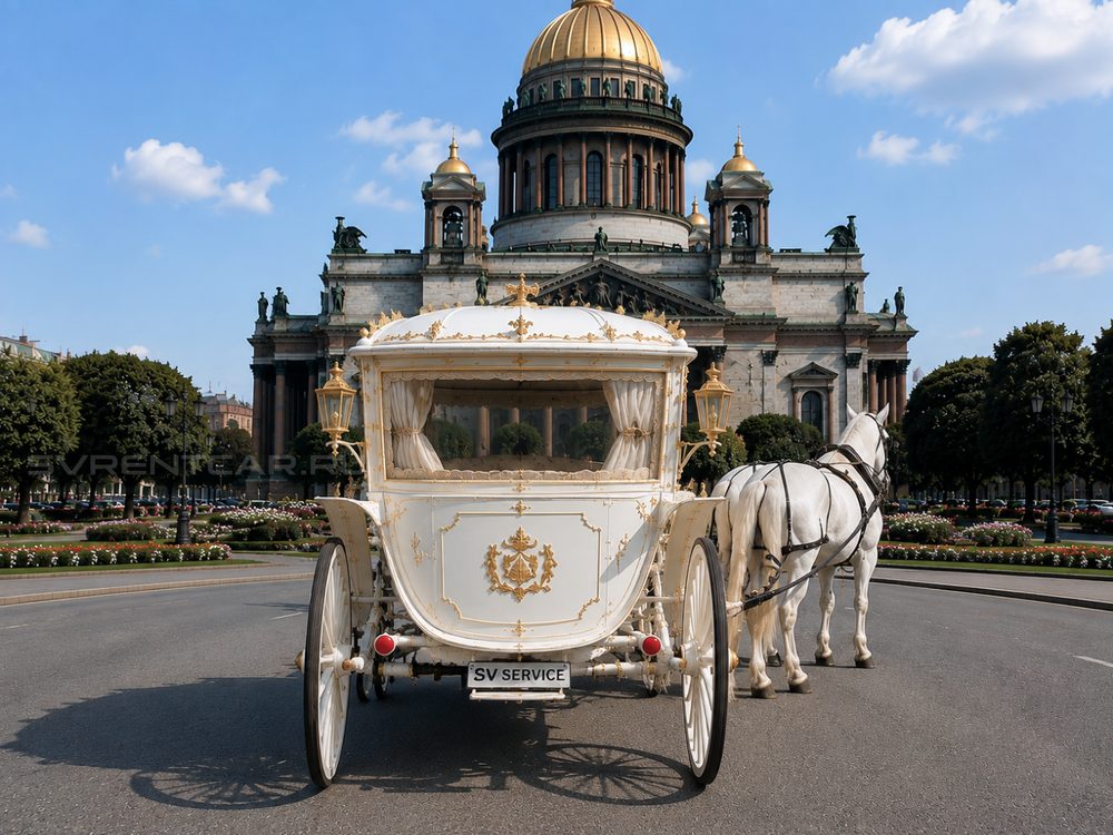 Карета с двумя белыми лошадьми